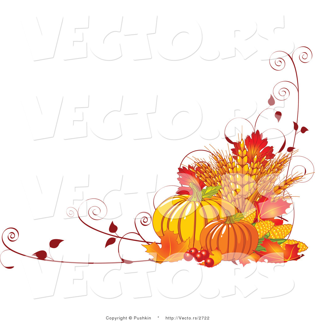 Vector Of Fall Harvest With Wheat Pumpkins Vines And Autumn Leaves