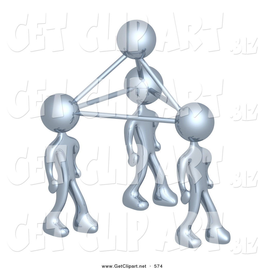 3d Clip Art Of Chrome Business People Connected By Atoms Symbolizing    
