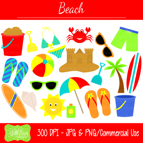 Beach Clipart Set   Instant Download