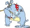 Big Blue Cartoon Bulldog Eating A Beware Of Dog Sign Clipart Image