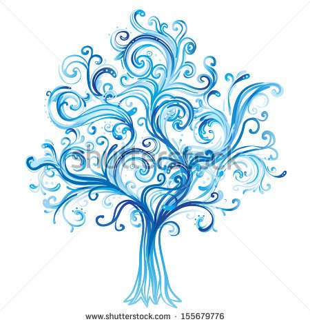 Blue Winter Tree With Swirls Isolated On White Background  Vector