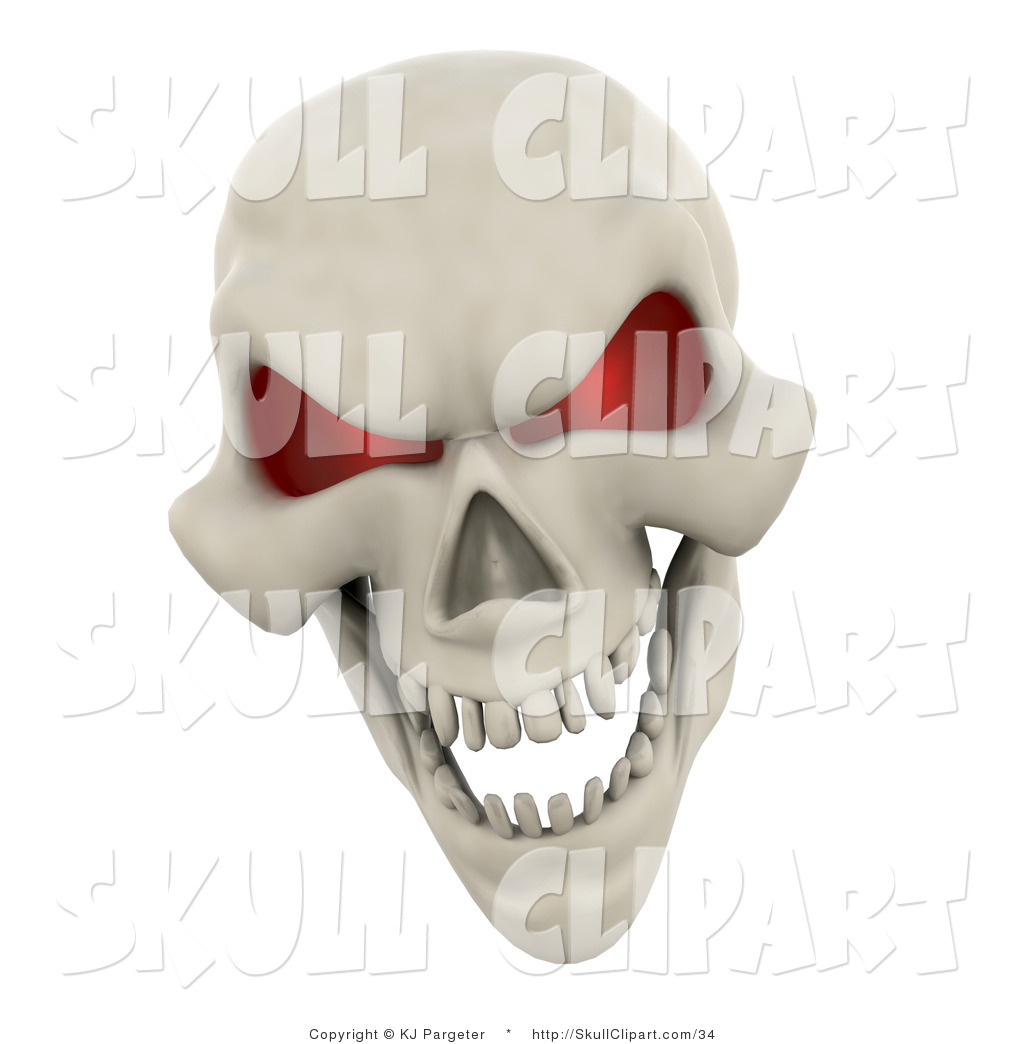Clip Art Of A 3d Human Skeleton Head With Glowing Red Eye Sockets And
