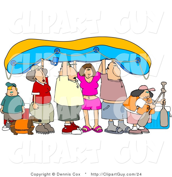 Clip Art Of Friends And Family Going River Rafting Holding The Raft    