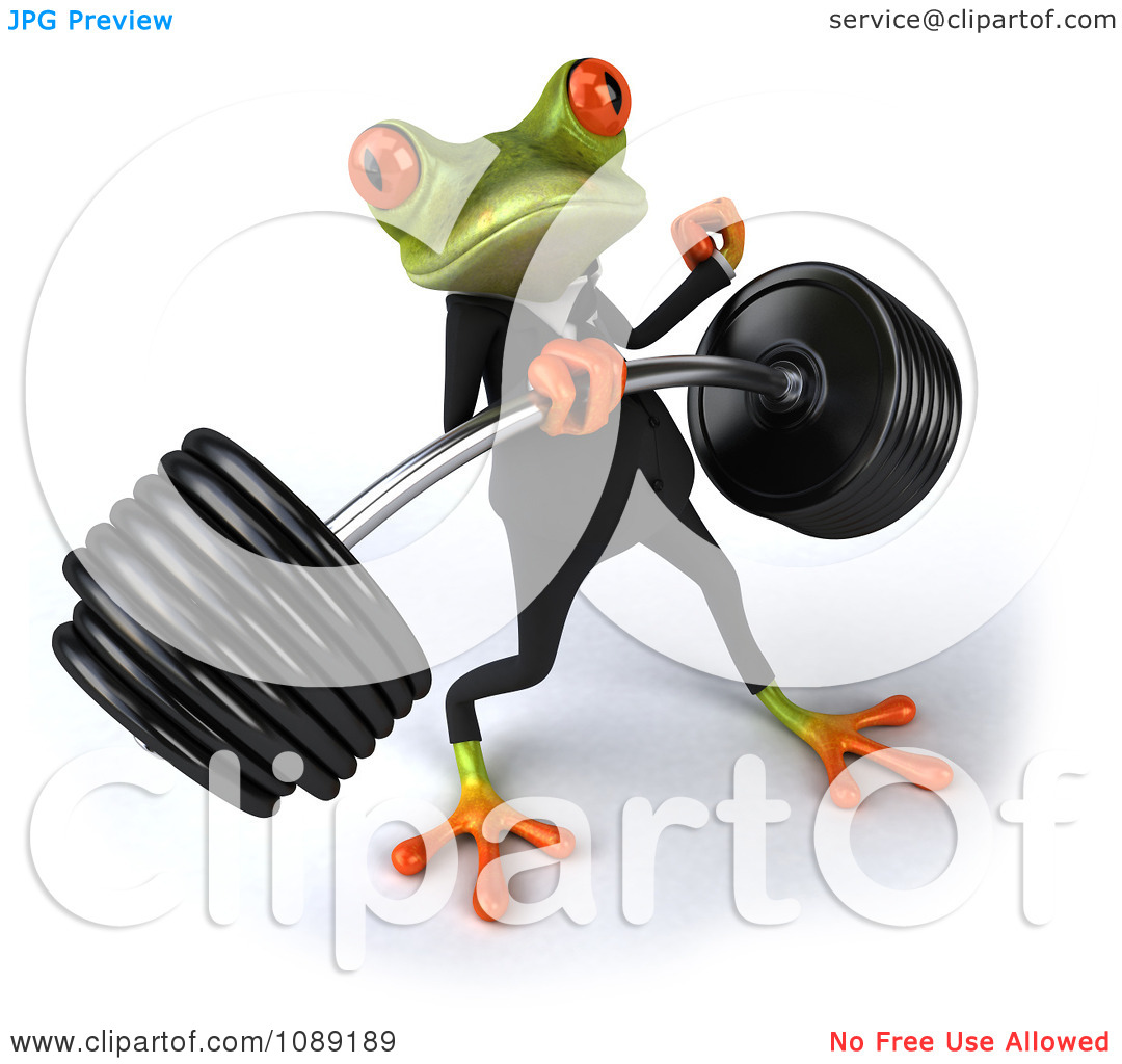 Clipart 3d Business Springer Frog Lifting A Heavy Barbell 4   Royalty