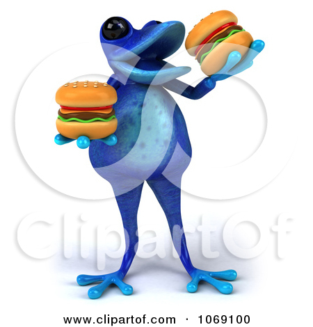 Clipart 3d Fat Blue Springer Frog Eating Cheeseburgers   Royalty Free