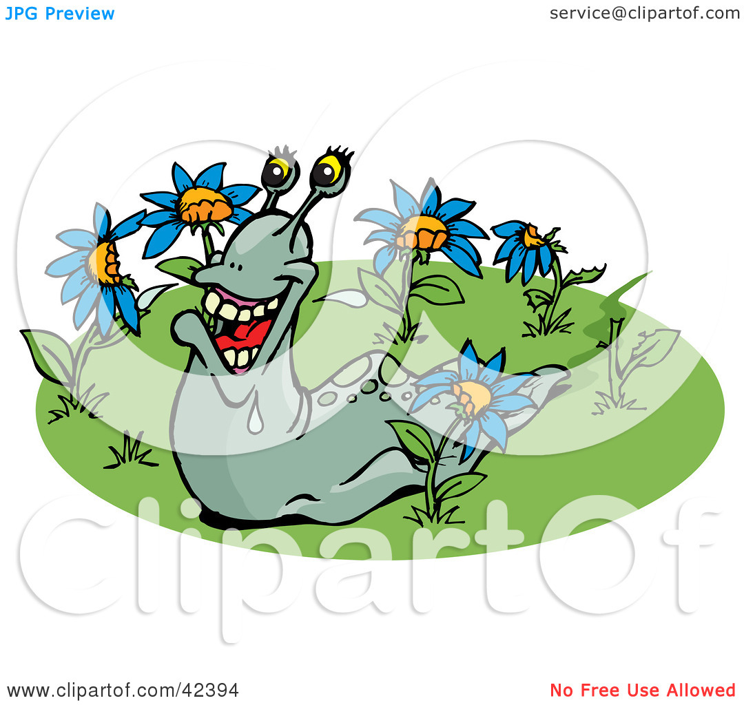Clipart Illustration Of A Happy Slug Eating Blue Flowers By Dennis