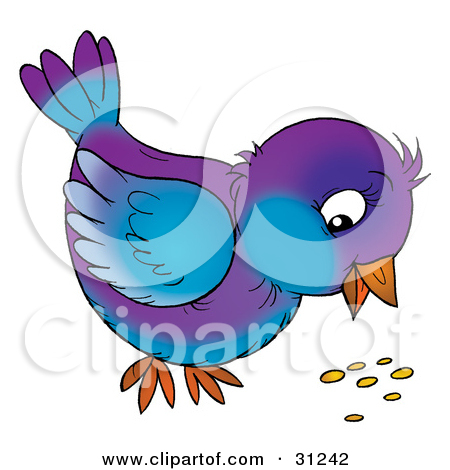 Clipart Illustration Of A Purple And Blue Bird Eating Seed From The