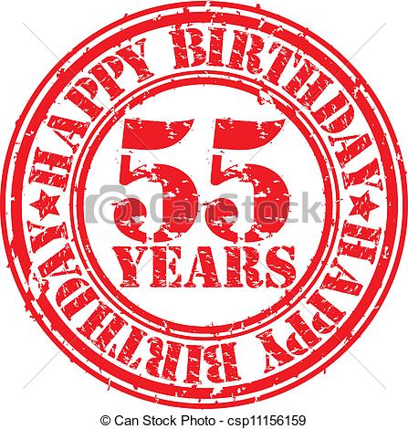 Clipart Vector Of Grunge 55 Years Happy Birthday Rubber Stamp Vector