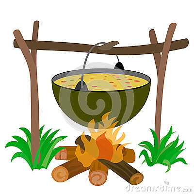 Kettle Of Soup In Campfire   Stock Illustration