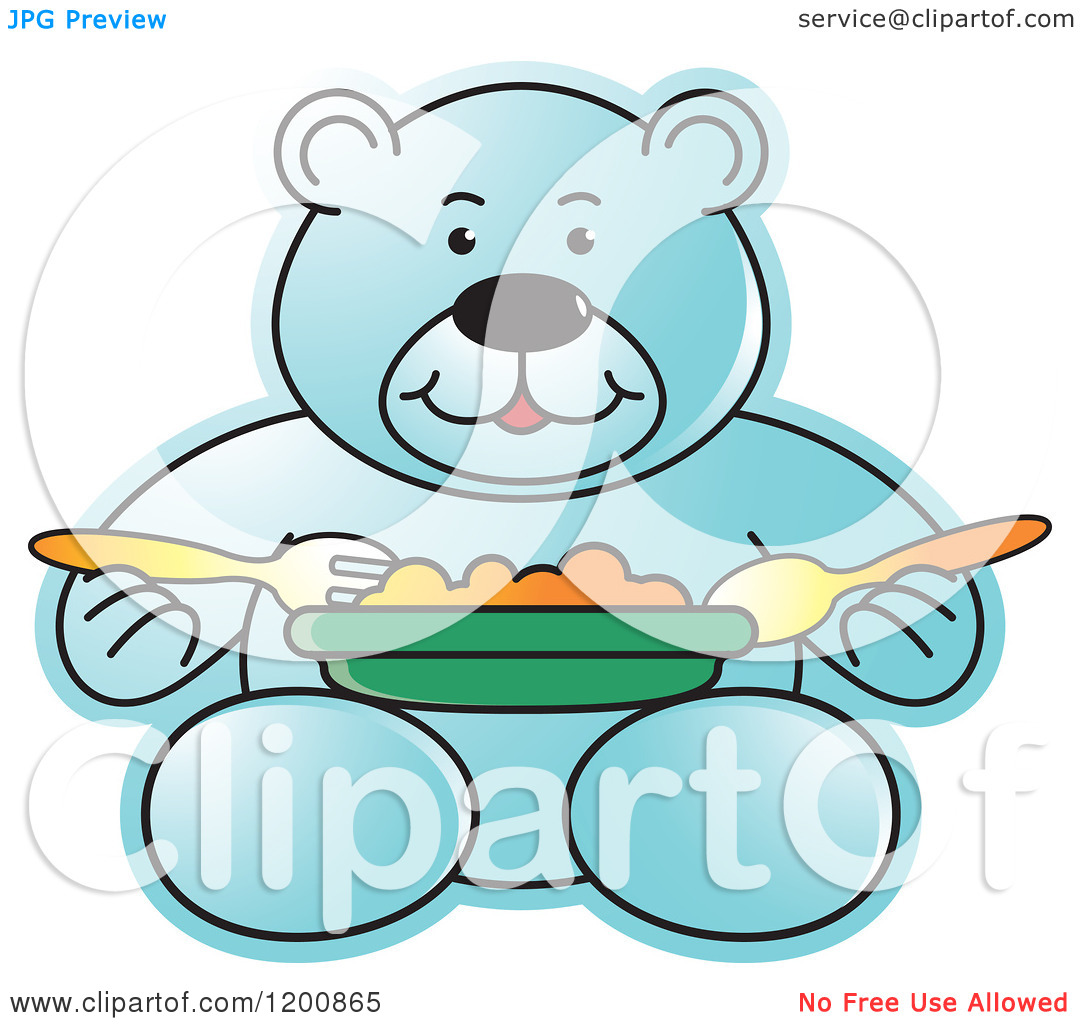 Of A Blue Teddy Bear Eating A Meal   Royalty Free Vector Clipart