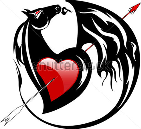 Paard Met Hart En Boom Tattoo Emblemen Vectorillustratie Clip Arts