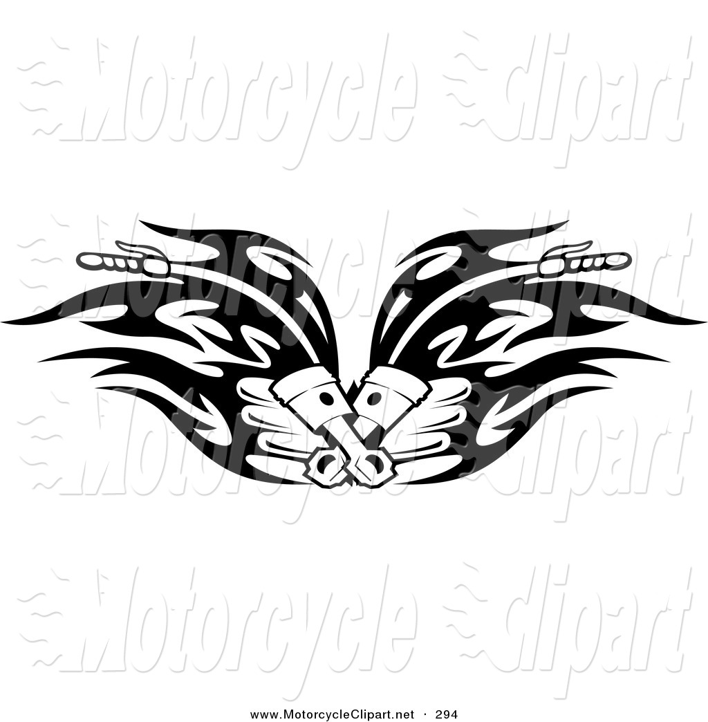 Transportation Clipart Of Black Piston Tribal Flaming Motorcycle