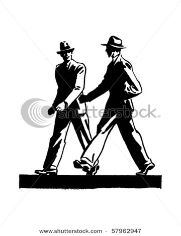 Two Guy Friends Clipart Two Men Walking Retro Clip Art
