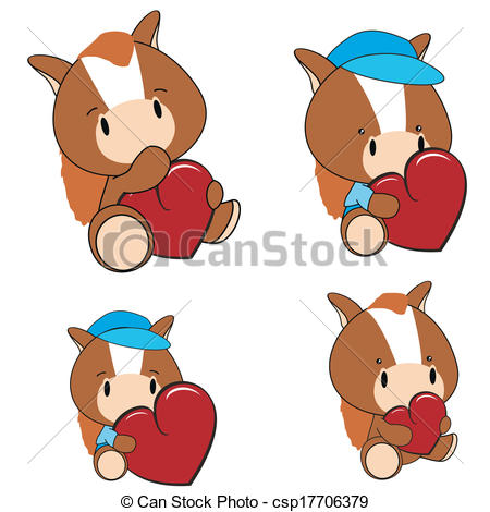 Vectors Illustration Of Horse Baby Cartoon Heart Set In Vector Format
