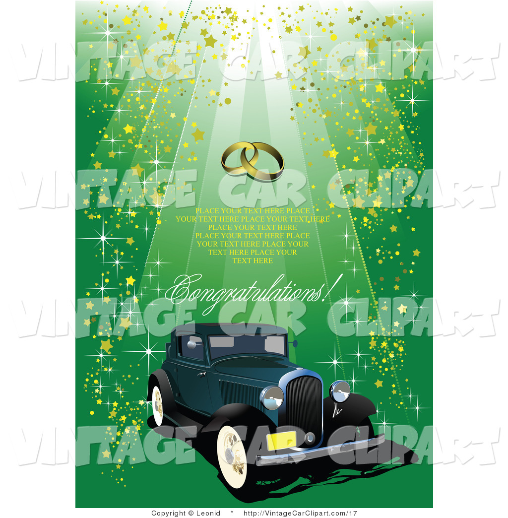 Vintage Teal Automobile With Gold Glitter On A Green Background