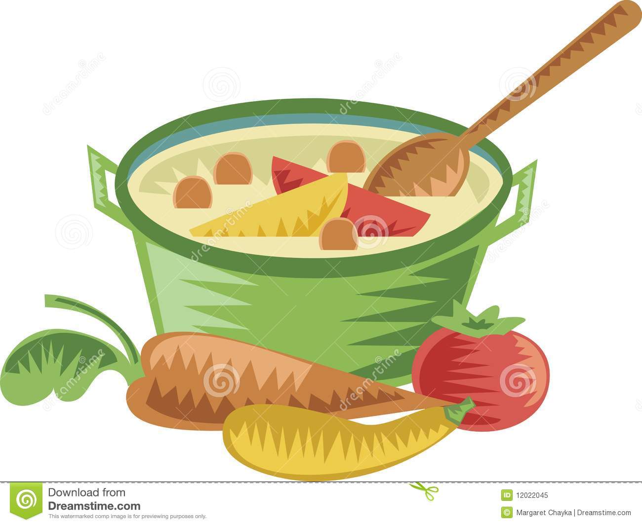 Woodcut Soup Stew Pot Sliced Vegetables 2 Royalty Free Stock Photo