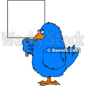 Big Blue Bird Holding A Blank Sign Clipart   Djart  4201