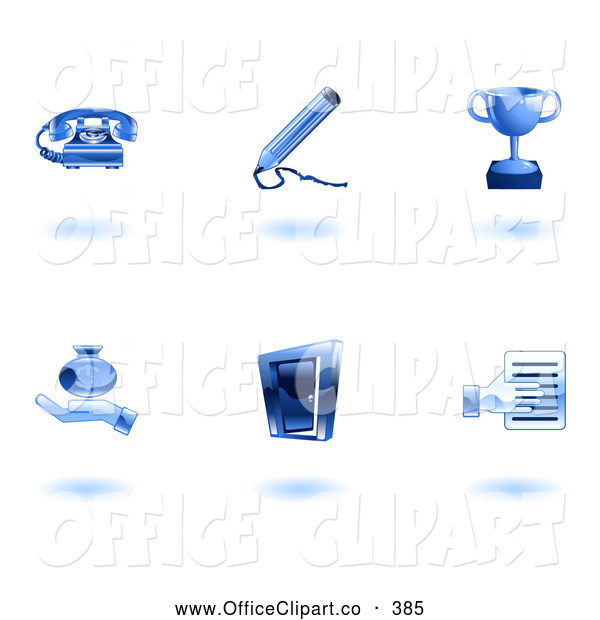 Blue Business Icons   Telephone Trophy Door Safe Pencil Writing
