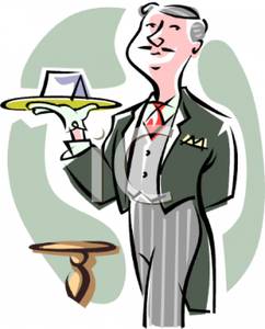 Butler Holding A Tray With A Card Clipart Picture