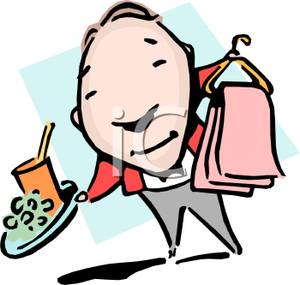 Butler With A Tray Of Food And Dry Cleaning Clip Art Image