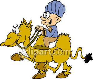 Cartoon Man Riding A Camel   Royalty Free Clipart Picture
