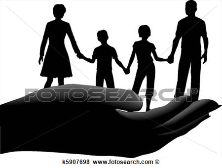 Clip Art   Mother Father Kids Family Safe Secure In Hand  Fotosearch