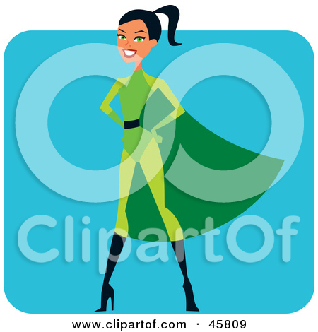 Clipart Illustration Of A Proud Hispanic Super Hero Woman In A Green