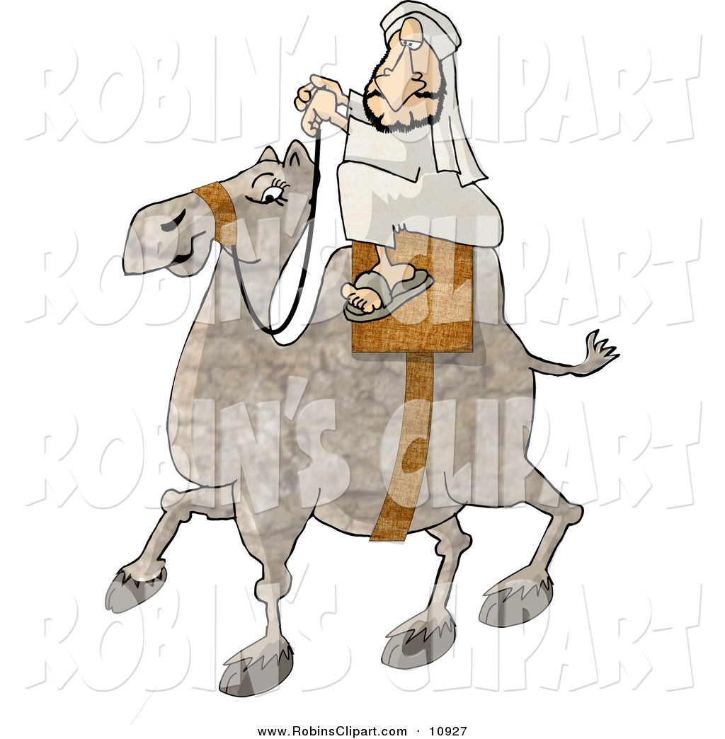 Eastern Arab Man Riding A Brown Camel Through A Desert By Dennis Cox