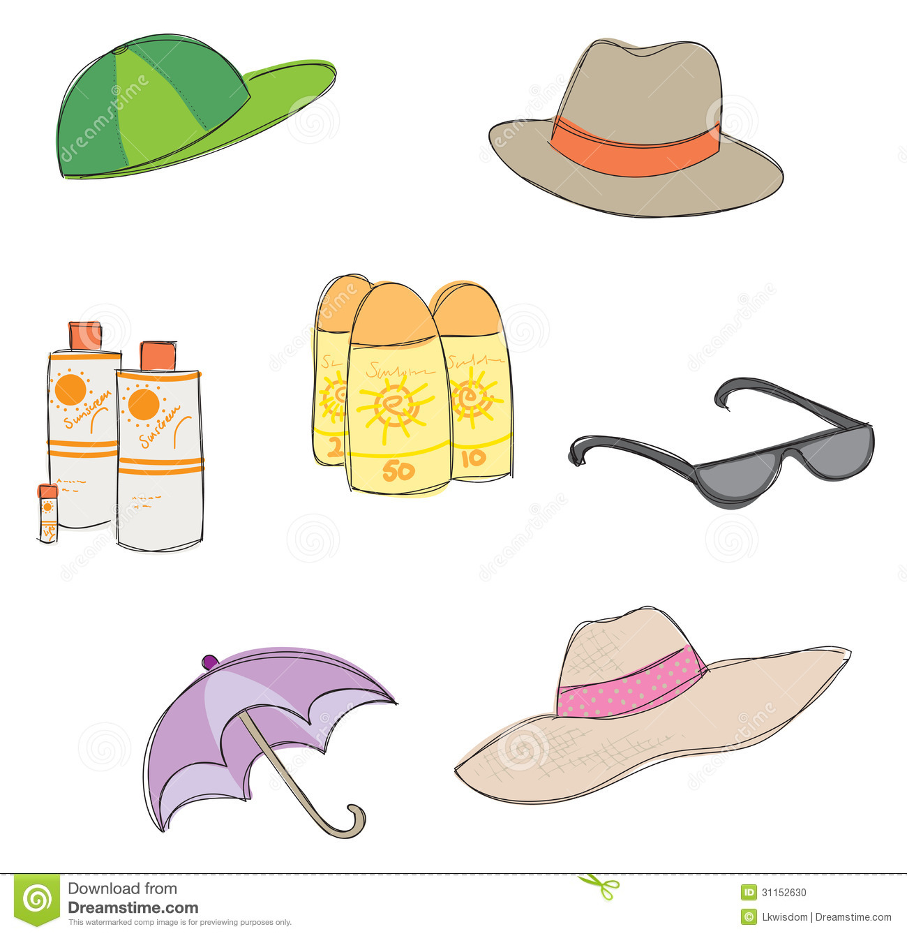 Hand Drawn Picture Of Sun Protection Clipart  Illustrated In A Loose