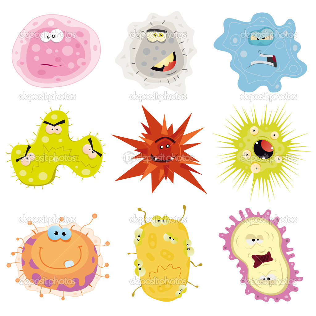 Illustration Of A Cartoon Set Of Various Funny Microbes Germs Virus