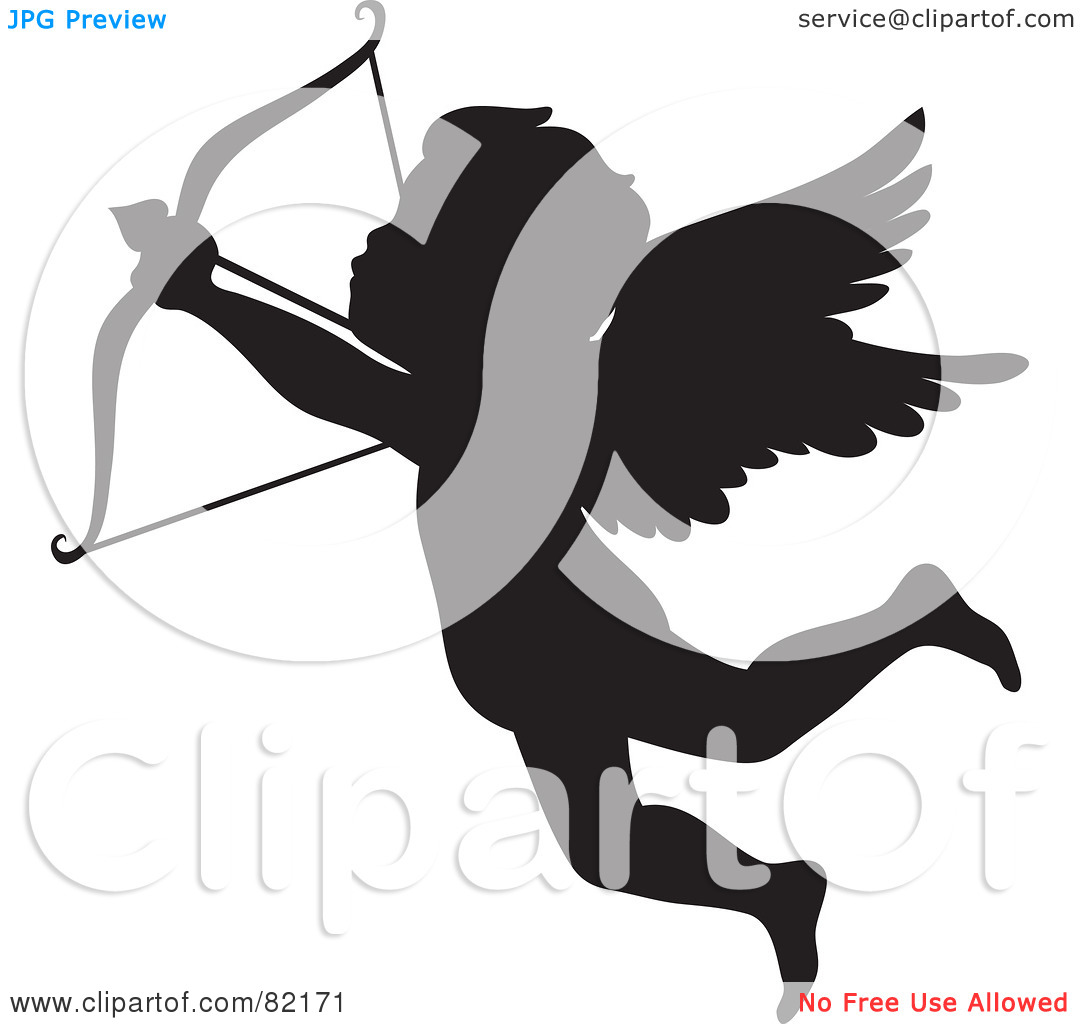 Rf  Clipart Illustration Of A Black Cupid Silhouette Shooting An Arrow