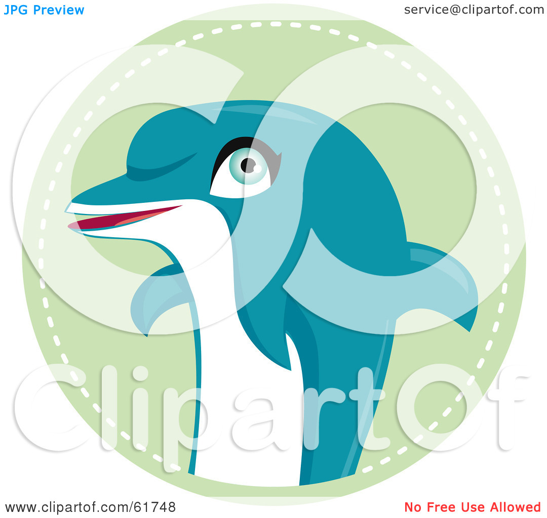 Rf  Clipart Illustration Of A Cute Blue Dolphin Over Agreen Circle