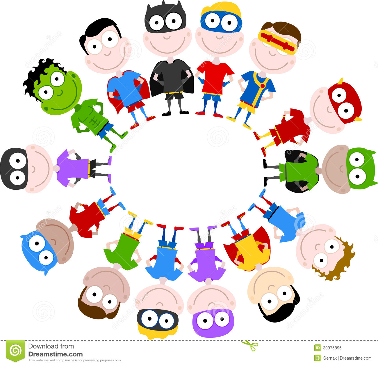 Vector Illustration Of Cute Superheroes Circle  Separate Layers For