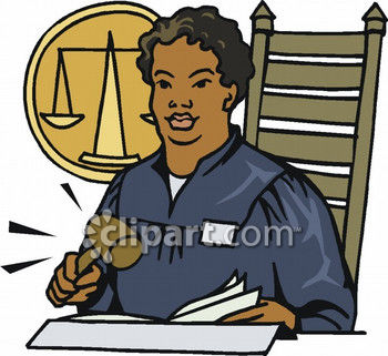 American Female Judge Banging Her Gavel   Royalty Free Clipart Picture