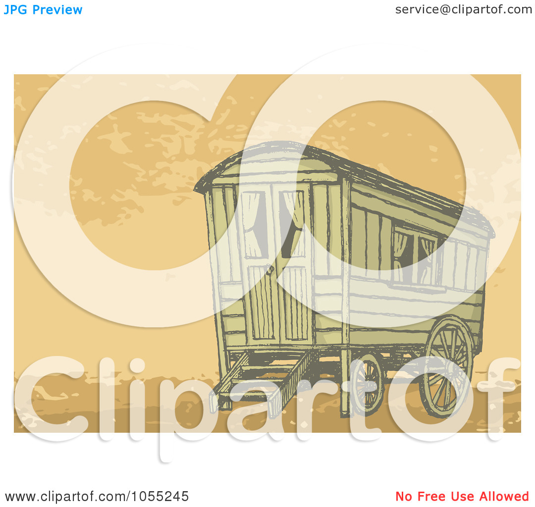 Clip Art Illustration Of A Gypsy Caravan Wagon On Tan By Any Vector