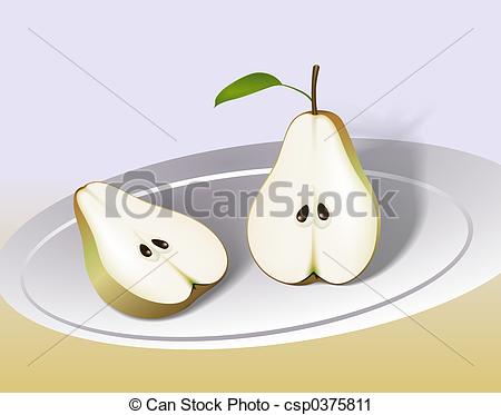 Clipart Of Pear Cut In Half   Pear Cut In Half Digital Illustration