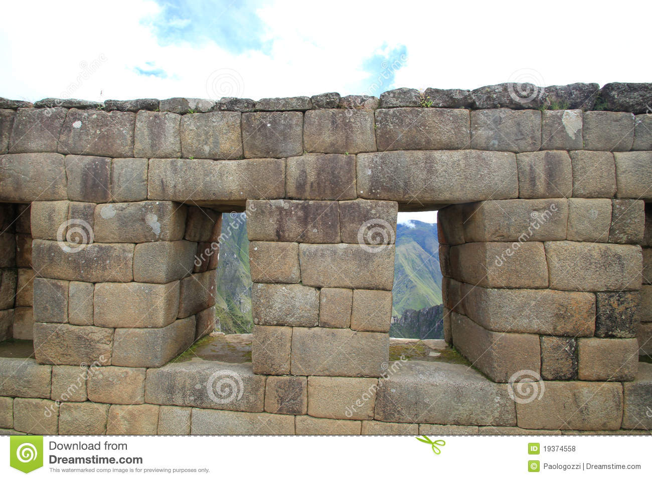 Detail Of The Windows Of The Temple Of The Tree Doors In The Inca Town