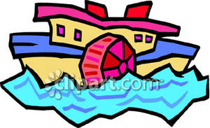 Funky Paddle Boat On A River   Royalty Free Clipart Picture