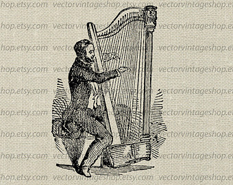 Harp Player Vector Clipart Graphic Instant Download Harpist String