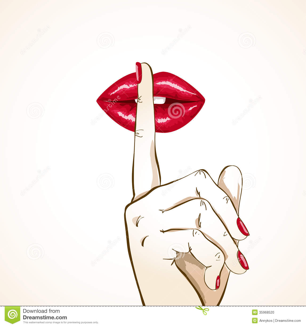 Illustration Of Woman Lips With Finger In Shh Sign Stock Photo   Image