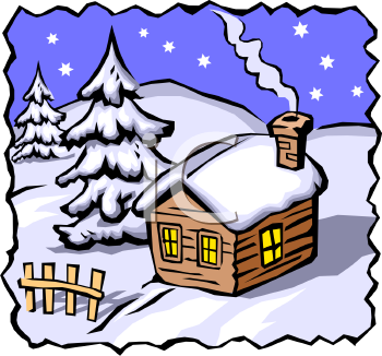 Royalty Free Clip Art Image  Snow Covered Cabin In The Woods At Night