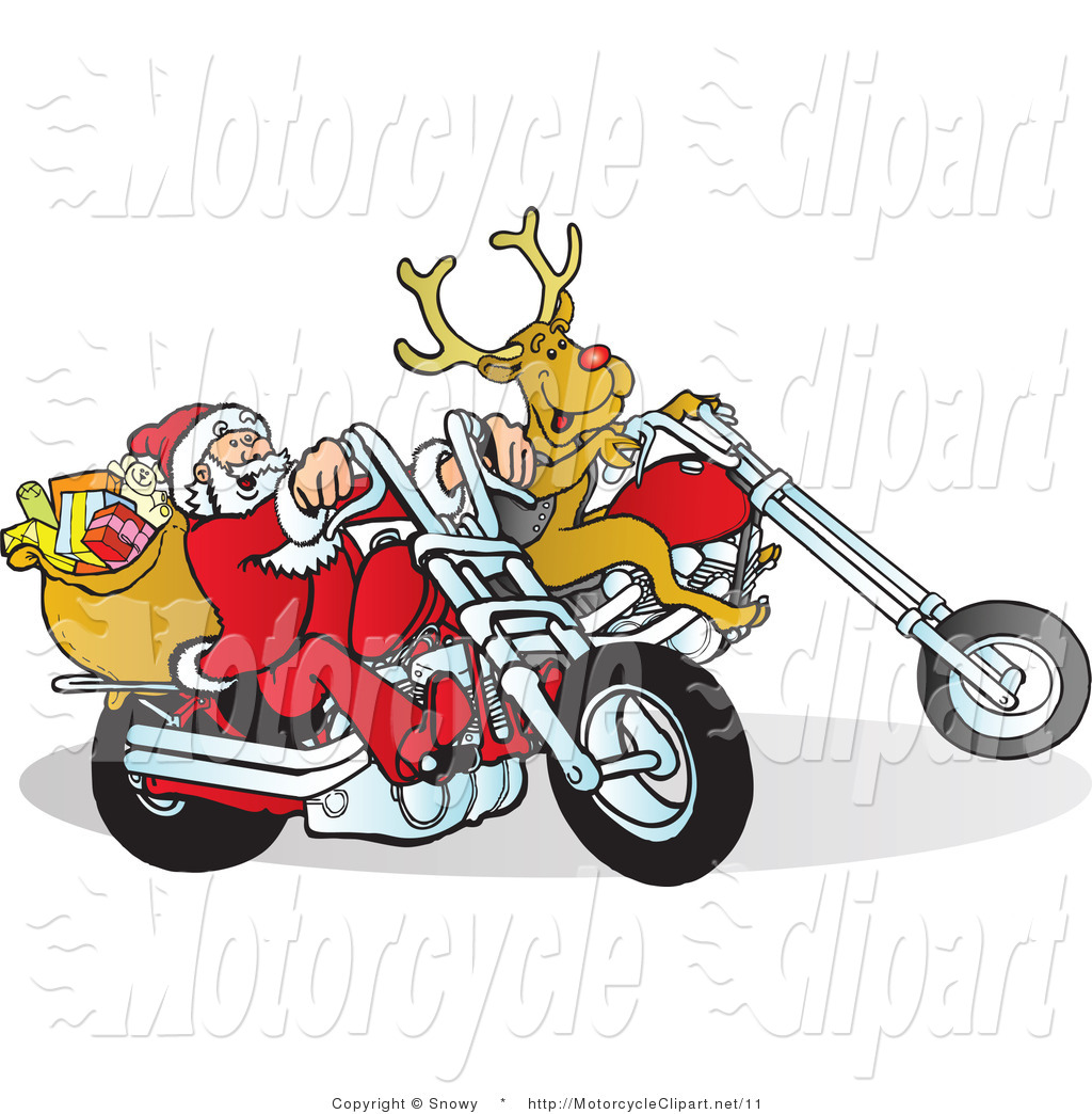 Vector Clipart Of A Biker Santa And Rudolph On Motorcycles By Snowy