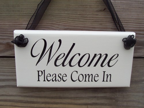 Welcome Please Come In Wood Vinyl Sign Business Home Office Shop Store    