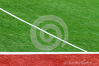 An Artificial Turf Sportsfield Detail Image With Green Red And White