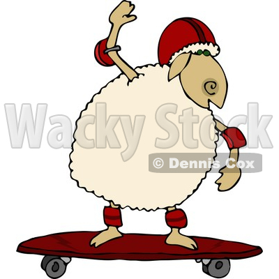 Anthropomorphic Sheep Skateboarding Clipart   Dennis Cox  4567
