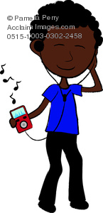 Clip Art Illustration Of A Black Teen Boy Listening To A Music