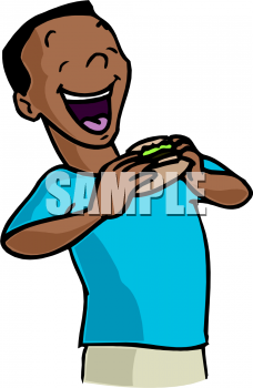 Clip Art Picture Of An African American Boy Eating A Hamburger    