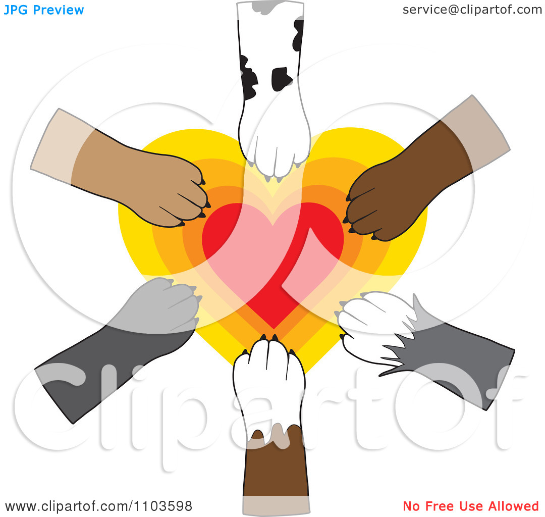 Clipart Dog Paws Placed In Unity Over A Radiating Heart   Royalty Free