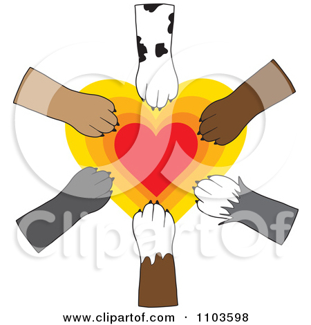Clipart Dog Paws Placed In Unity Over A Radiating Heart   Royalty Free