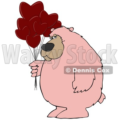 Clipart Illustration Of A Big Pink Bear Standing And Holding A Bunch